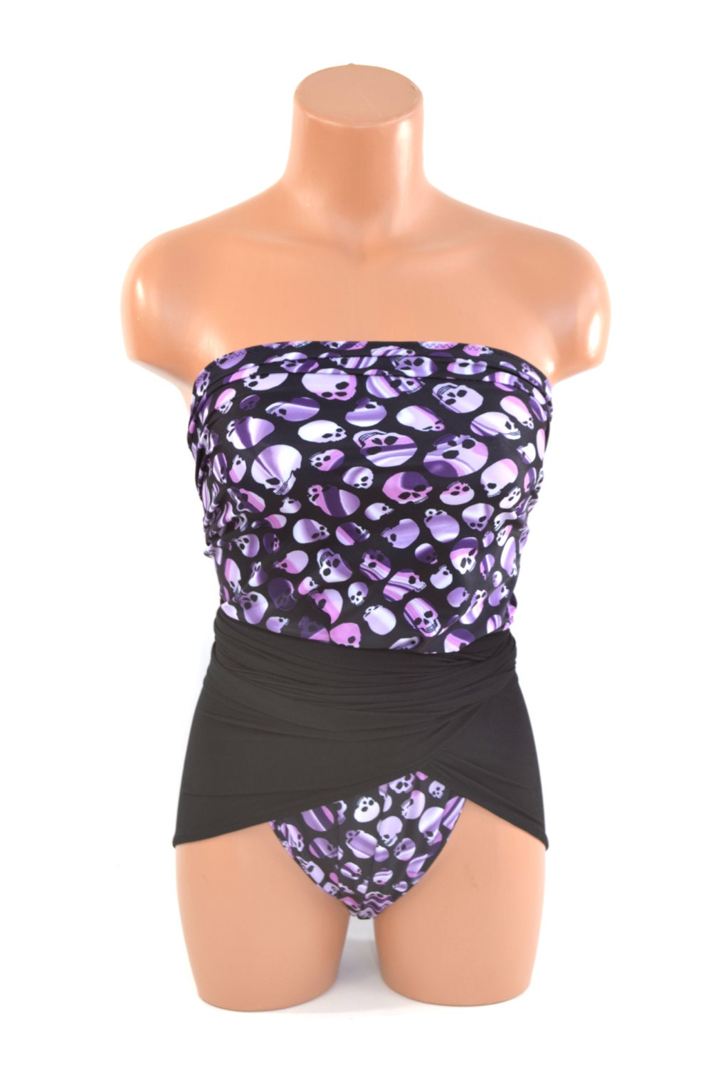 Extra Large Bathing Suit Purple Skulls Print W/ Classic Black Etsy