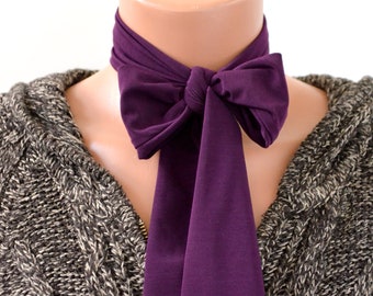 Plum Scarf, Neck Tie, Lightweight Layering, Fashion Accessories, Dark Purple Neck Bow, women's necktie, summer neck bow, hair tie