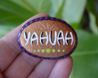 hand painted rock, fridge magnet, YAHUAH, faith