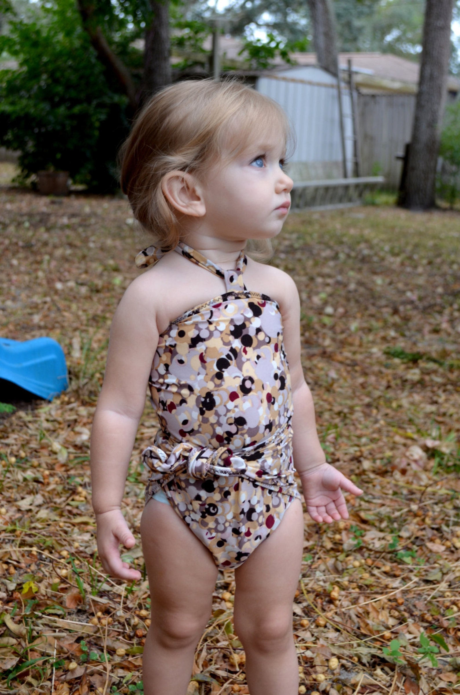 Baby Bathing Suit Muted Dots Neutral Colors Wrap Around Etsy