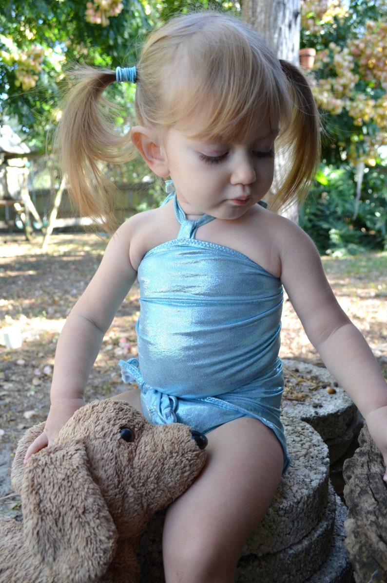 Baby Bathing Suit Metallic Pale Blue Wrap Around Swimsuit Etsy