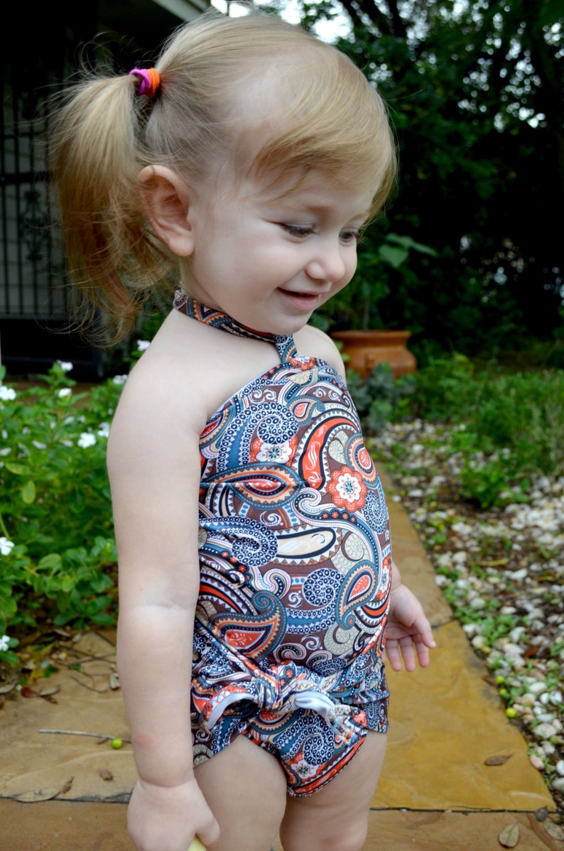 Girls Swimsuit Baby Bathing Suit Teal Paisley Print Wrap ...