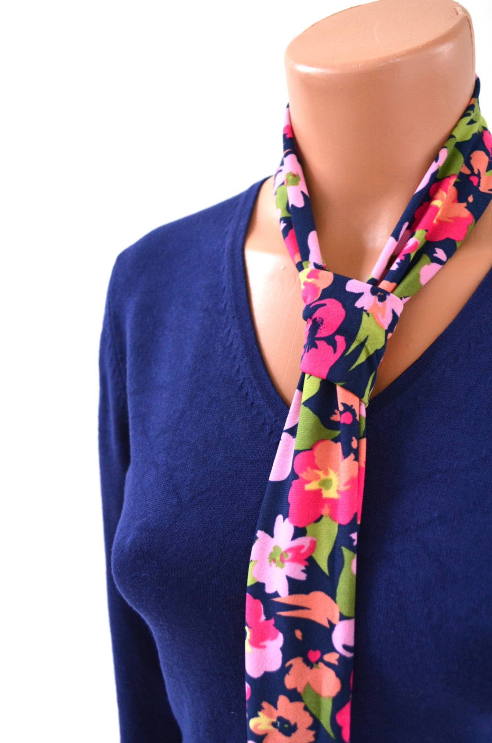 Womens Necktie Floral Print Neck Scarf Pink Lightweight Scarf Etsy