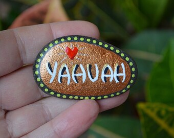 hand painted rock, fridge magnet, YAHUAH