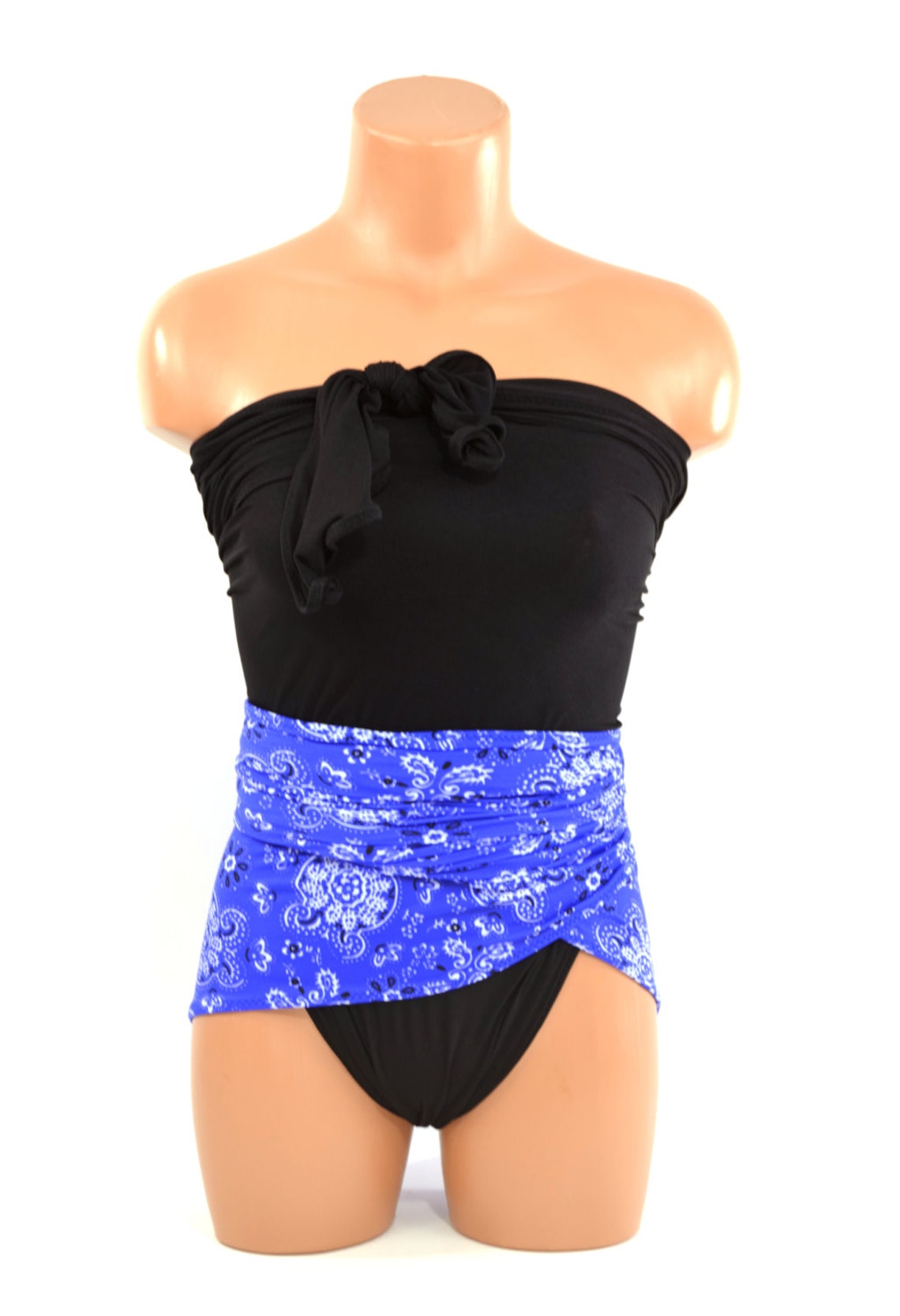 XL Bathing Suit Blue Bandana w/ Classic Black Wrap Around Etsy