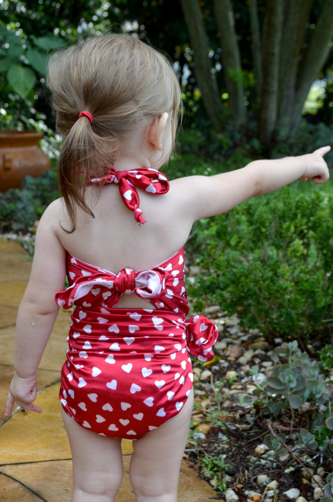Baby Bathing Suit Red W/ White Hearts One Wrap Swimsuit Girls Etsy