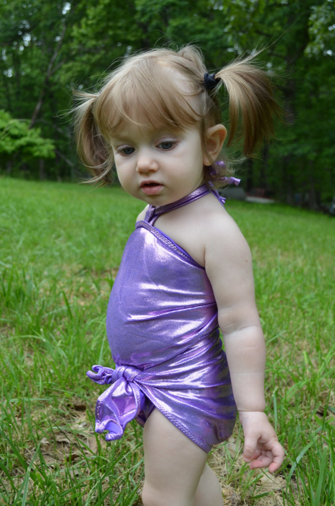 Baby Bathing Suit Metallic Lavender Wrap Around Swimsuit fits | Etsy
