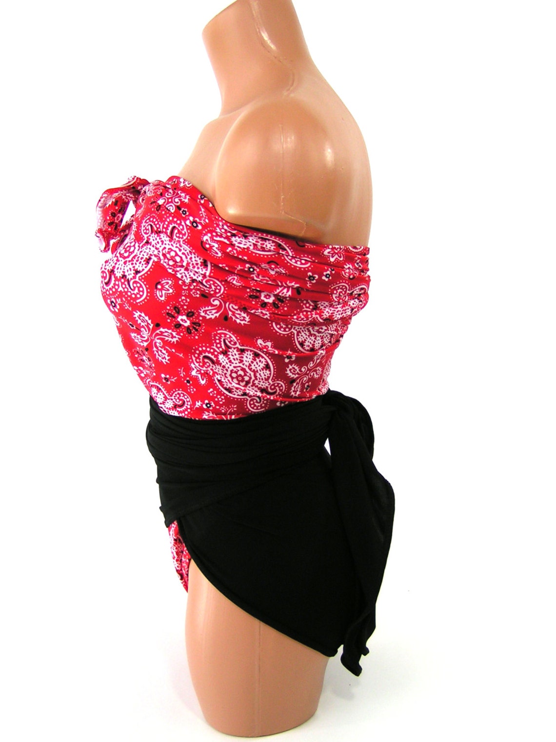 Bathing Suit Red Bandana W/ Classic Black Wrap Around Swimsuit Etsy