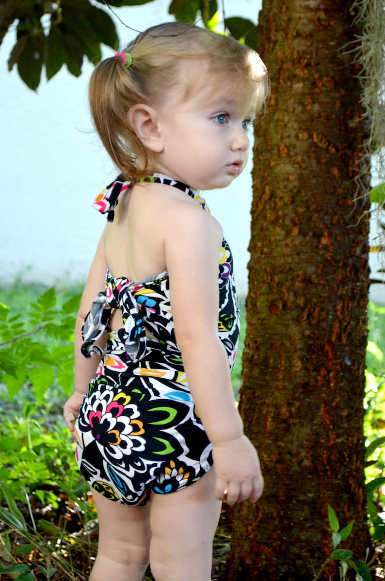 Baby Bathing Suit Black With Neon Flowers Wrap Around Swimsuit Etsy