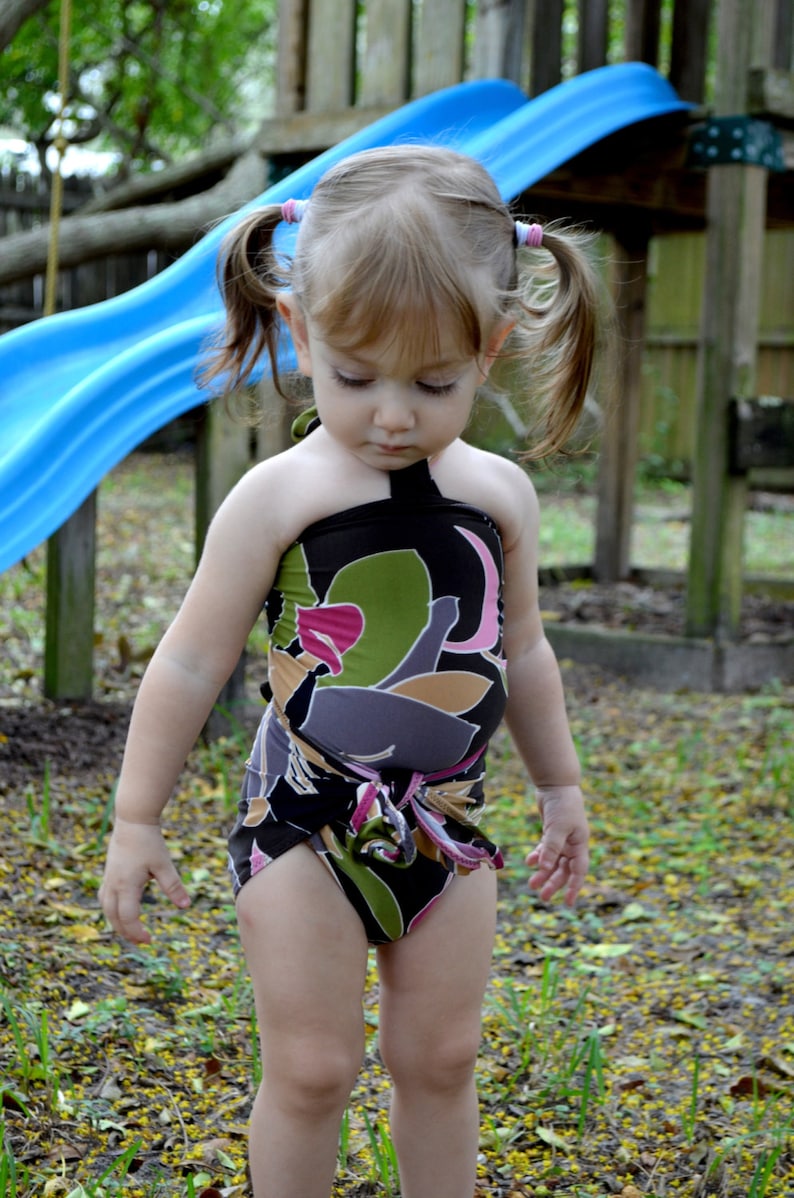 Baby Bathing Suit Brown and Pink Flower One Wrap Swimsuit ...