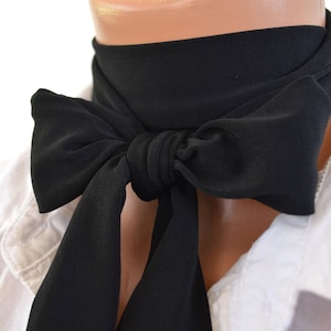 Black Scarf, Neck Tie, Lightweight Layering, Fashion Accessories, Black Neck Bow, women&#39;s necktie, summer neck bow, hair tie