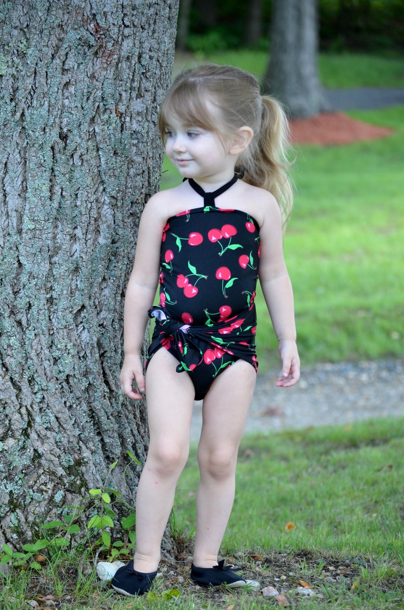Swimsuit Girls Baby Bathing Suit Cherry Print on Black One Etsy