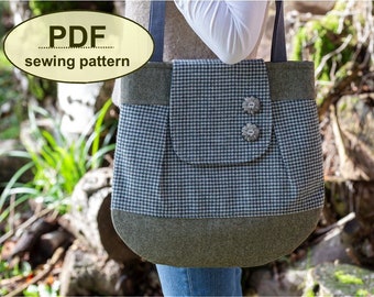 Tote Bag SEWING PATTERN, instant download, pdf purse tutorial, full sized templates, retro style tote bag pattern, easy sewing project