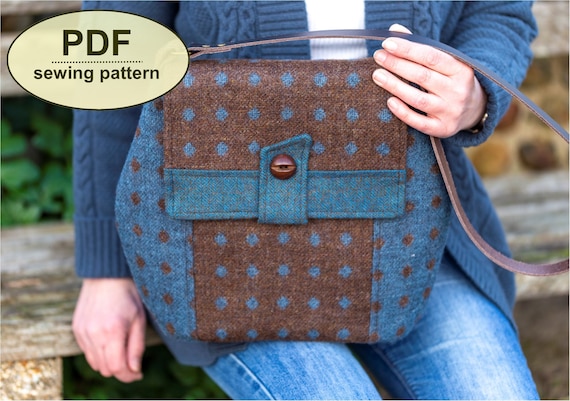 Bag sewing pattern, PDF vintage style bag sewing tutorial, 1960s style shoulder bag pattern, Instant download, Dunwich Bag by Charlie's Aunt