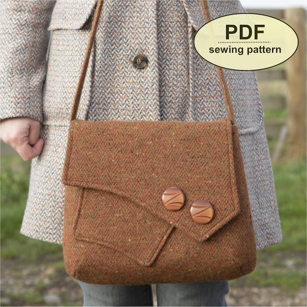 Messenger Bag SEWING PATTERN, instant download, Gunton Messenger Bag pdf, retro style purse pattern, easy bag pdf pattern, Charlie's Aunt