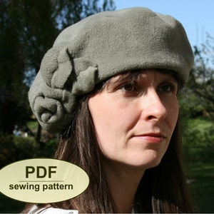 Beret sewing pattern, vintage inspired hat PDF with rose trim, Burnham Beret, instant download, DIY craft sewing project image 2
