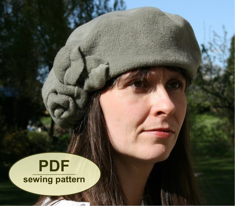 Beret sewing pattern, vintage inspired hat PDF with rose trim, Burnham Beret, instant download, DIY craft sewing project image 2