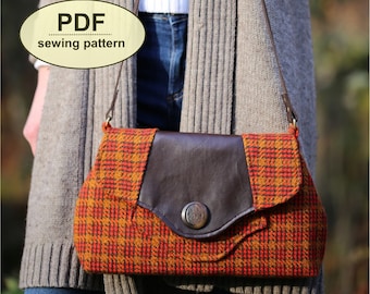 Shoulder bag SEWING PATTERN, instant download, Raynham Bag pdf pattern, easy bag pattern, retro style neat purse, medium sized bag pdf