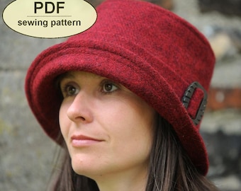Hat SEWING PATTERN, Digital File, Cloche style hat, Retro women&#39;s hat pdf, instant download  pattern to make the Chelsworth Cloche Hat