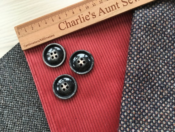 British wool tweed, birds' eye weave, grey and black tweed, plus top quality cotton corduroy, in salmon, black and grey, vintage buttons