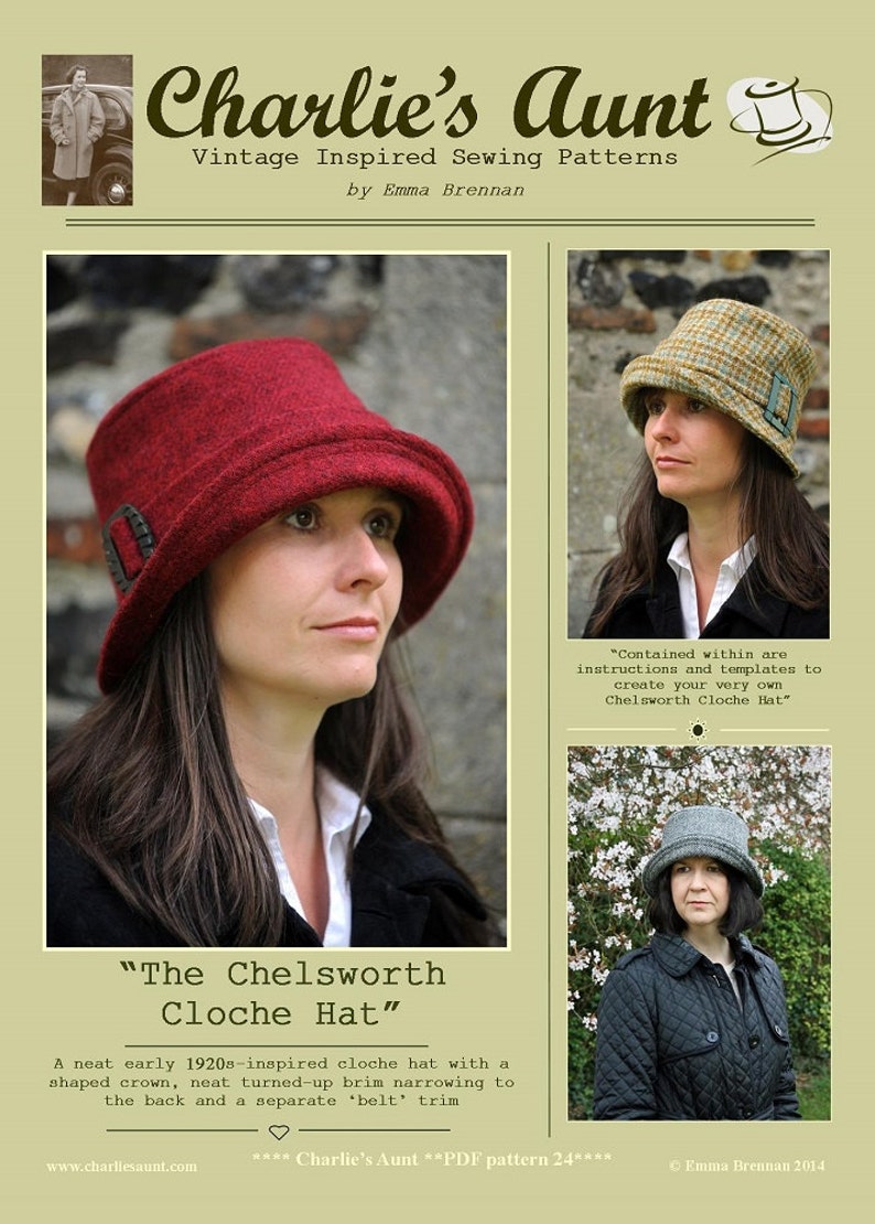 Hat SEWING PATTERN, Digital File, Cloche style hat, Retro women's hat pdf, instant download pattern to make the Chelsworth Cloche Hat image 5