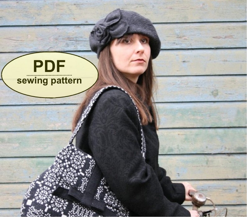 Beret sewing pattern, vintage inspired hat PDF with rose trim, Burnham Beret, instant download, DIY craft sewing project image 3