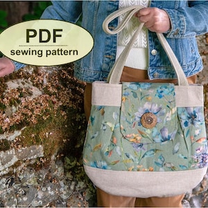 Tote Bag SEWING PATTERN, plus FREE small zip purse tutorial, pdf downloads, full sized templates, retro style tote bag pattern, easy project