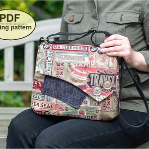 Messenger Bag SEWING PATTERN, instant download, revised Gunton Messenger Bag pdf, retro style purse pattern, easy cross-body bag pdf pattern