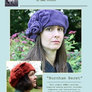 Beret sewing pattern, vintage inspired hat PDF with rose trim, Burnham Beret, instant download, DIY craft sewing project image 5