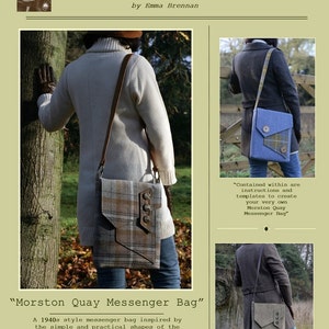 Cross body bag SEWING PATTERN, instant download, retro styled Morston Quay Messenger Bag pdf, unisex bag pattern, iPad sized bag pdf image 4