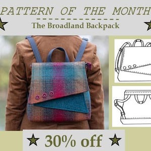Vintage inspired backpack bag PDF SEWING PATTERN, Broadland backpack, full sized templates, detailed instructions & illustrations