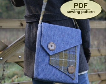 Cross body bag SEWING PATTERN, instant download, retro styled Morston Quay Messenger Bag pdf, unisex bag pattern, iPad sized bag pdf