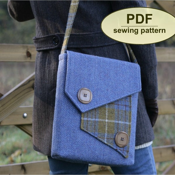 Cross body bag SEWING PATTERN, instant download, retro styled Morston Quay Messenger Bag pdf, unisex bag pattern, iPad sized bag pdf