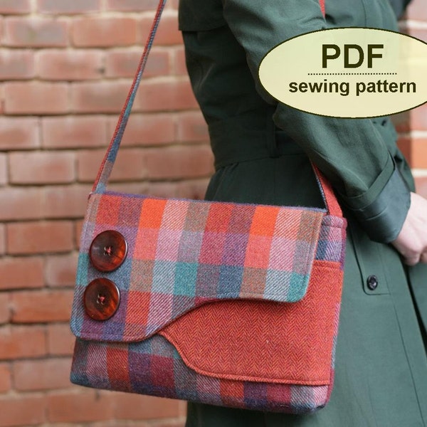 Patrón bolso mensajero, Tutorial de costura estilo vintage PDF, Patrón de bolso, Manualidad retro DIY, Descarga instantánea, Patrón bolso bandolera