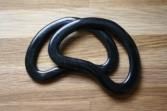 Vintage bag handles, bag making supply circa 2002, kidney shaped plastic bag handles, brown tortoise shell or matt black, knitting or sewing