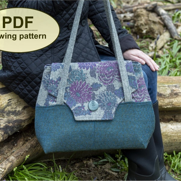 Bag PDF Sewing Pattern, Large Size Vintage Style Bag Sewing Tutorial, 40s Inspired Handbag Purse Pattern, DIY Craft, Instant Download