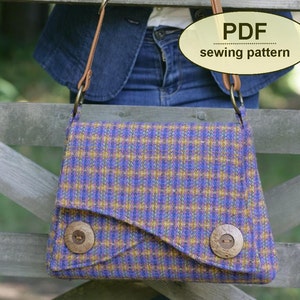 Retro Bag Schnittmuster, PDF für Thornham Tasche, INSTANT DOWNLOAD, komplette Größe Vorlagen und Anleitung, asymmetrisches Taschen-Schnittmuster