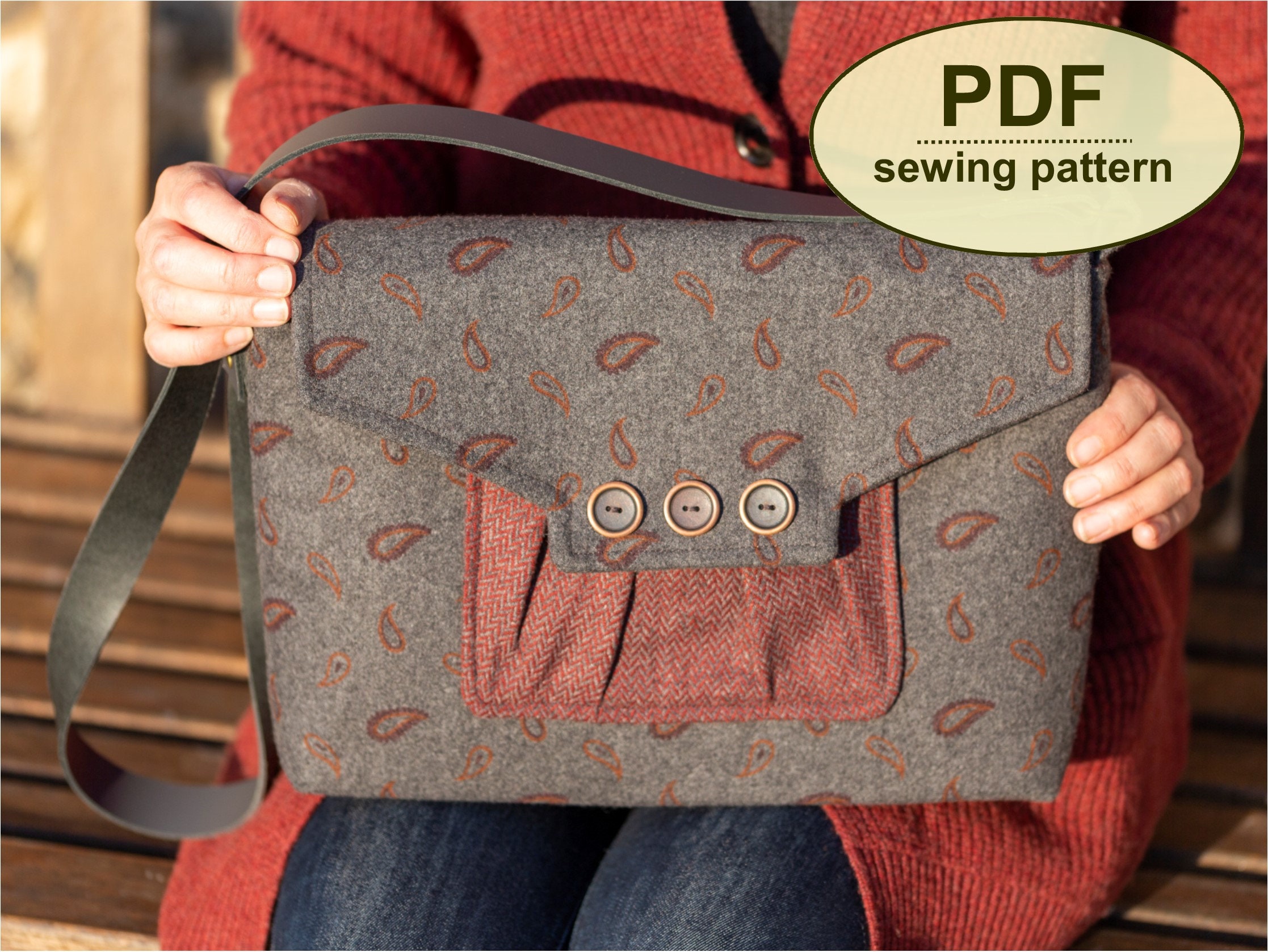 Messenger Bag Pattern PDF Vintage Style Sewing Tutorial Purse