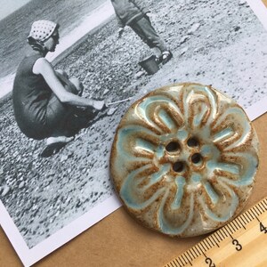 One extra large handmade vintage ceramic button size approx. 2" (50mm) diameter, dating back to the 1990s