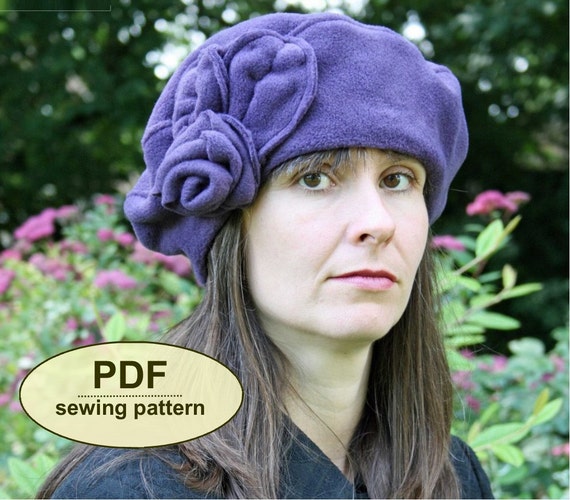 Beret sewing pattern, vintage inspired hat PDF with rose trim, Burnham Beret, instant download, DIY craft sewing project