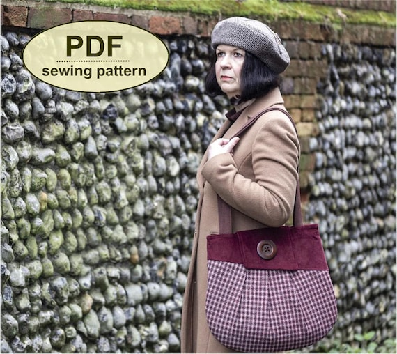 NEW Retro tote bag sewing pattern, FREE small zip purse tutorial, pdf downloads, full sized templates, Westleton asymmetric vintage bag pdf
