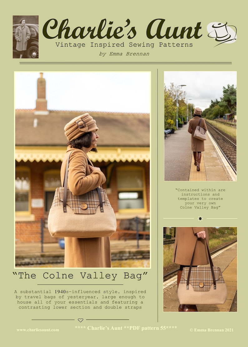 Large bag SEWING PATTERN, Digital File, Retro Style overnight bag, pdf, instant download, Colne Valley Bag sewing pattern image 7