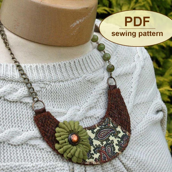 Sewing tutorial PDF with instructions and templates to make the Autumn Windfall Bib Necklace INSTANT DOWNLOAD