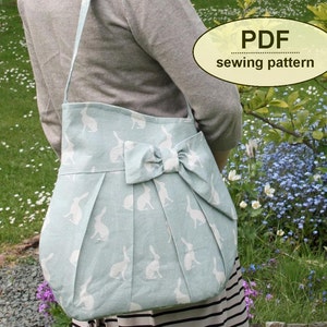 Vintage Bag PDF Sewing Pattern, 1940s Bow Trimmed Bag, Retro Sewing Tutorial, Purse Pattern, DIY Craft, Instant Download, Pleated Bag image 1