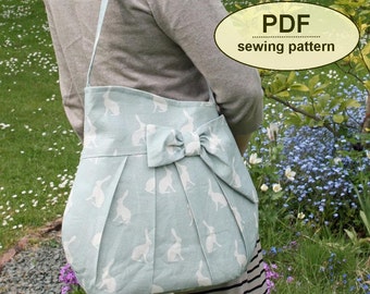 Vintage Bag PDF Sewing Pattern, 1940s Bow Trimmed Bag, Retro Sewing Tutorial, Purse Pattern, DIY Craft, Instant Download, Pleated Bag