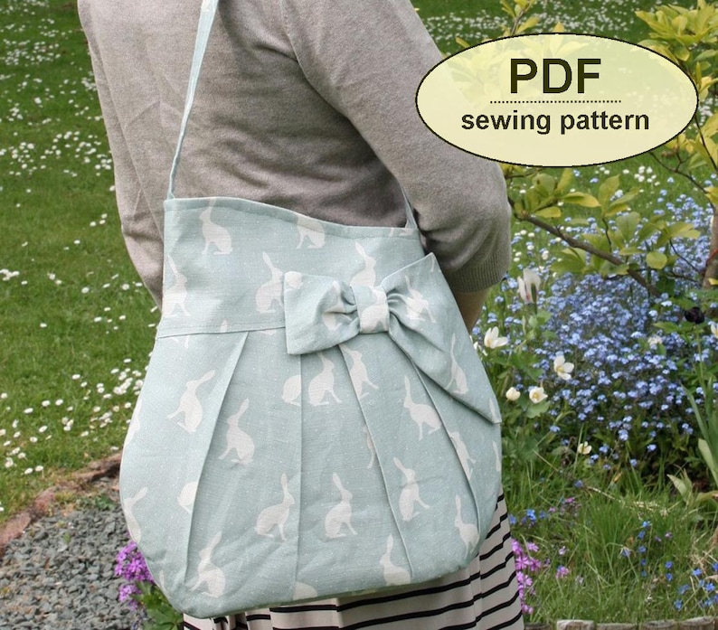 Vintage Bag PDF Sewing Pattern, 1940s Bow Trimmed Bag, Retro Sewing Tutorial, Purse Pattern, DIY Craft, Instant Download, Pleated Bag image 1