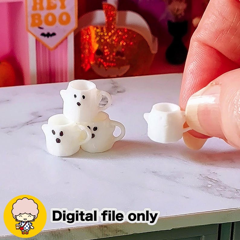1/12 Dollhouse miniature Ghost mug 3-D Printable fall decor - Digital STL file