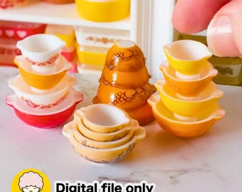 1/12 Miniature Pyrex-inspired Cinderella Bowls - Digital STL file