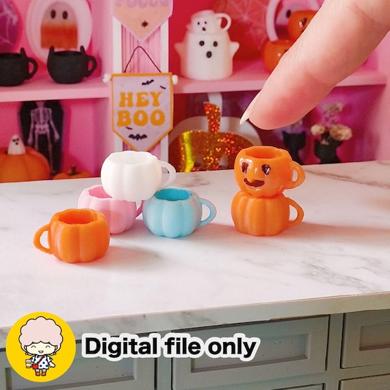 1/12 Dollhouse miniature Pumpkin mug 3-D Printable fall decor - Digital STL file