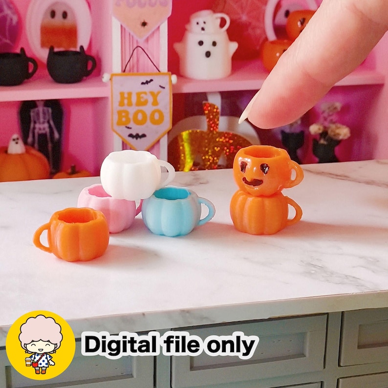 1/12 Dollhouse miniature Pumpkin mug 3-D Printable fall decor - Digital STL file